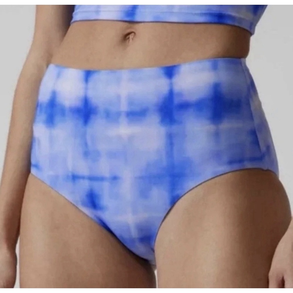 Athleta High Waist Bikini Bottom Size Large Blue Tie Dye Swimwear NWT